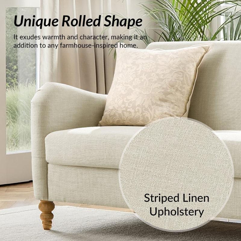 Keten Rengi Polyester Kumaş Kıvrımlı Kolçaklı Masif Ahşap İğ Ayaklı Kır Evi Koltuk Takımı - 191585