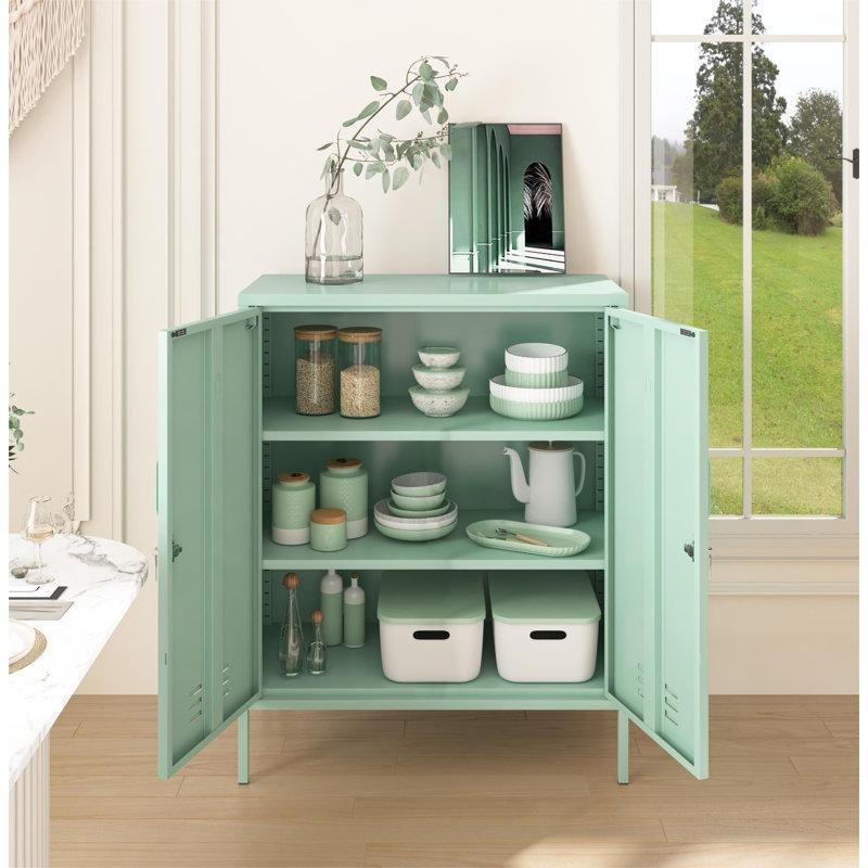 Kilitli 2 Kapaklı Metal Ayakkabılık Dolabı Ayarlanabilir Raflı - 81x39x102 cm - 227607