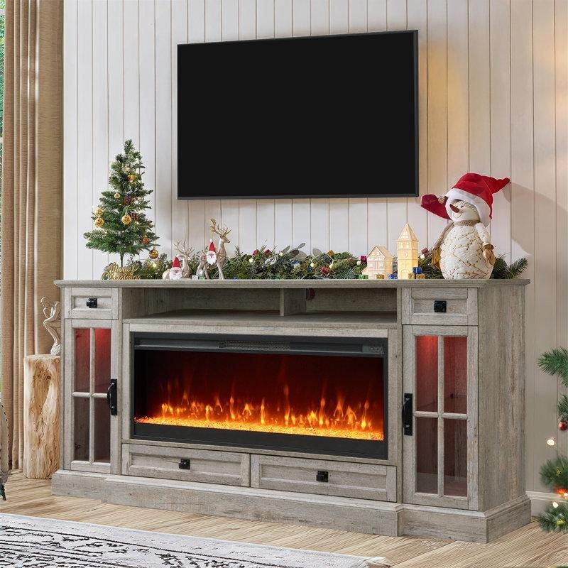 Kır Evi Tasarım Çekmeceli ve Dolaplı Elektrikli Şömineli MDF Tv Ünitesi - 178 cm - 222428