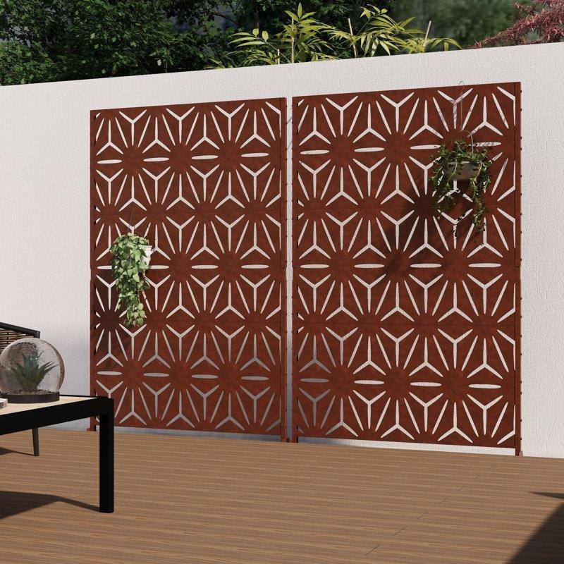 Kiremit Kırmızısı Galvanizli Çelik Lazer Kesim 2li Set Bahçe Paravanı - 120x191 cm - 173881