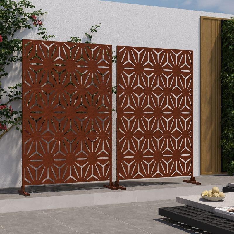 Kiremit Kırmızısı Galvanizli Çelik Lazer Kesim 2li Set Bahçe Paravanı - 120x191 cm - 173881