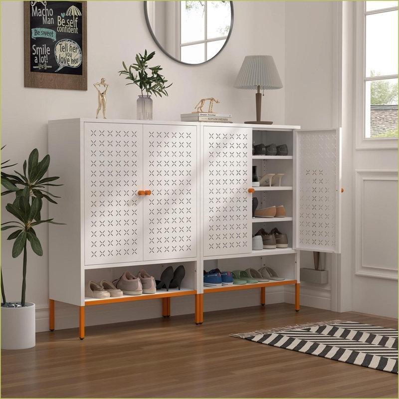 Kırık Beyaz 3 Bölmeli Yüksek Ayaklı Ahşap Ayakkabılık - 228553