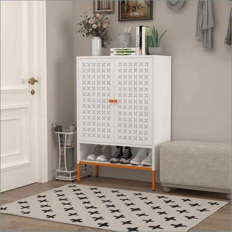 Kırık Beyaz 3 Bölmeli Yüksek Ayaklı Ahşap Ayakkabılık - 228553
