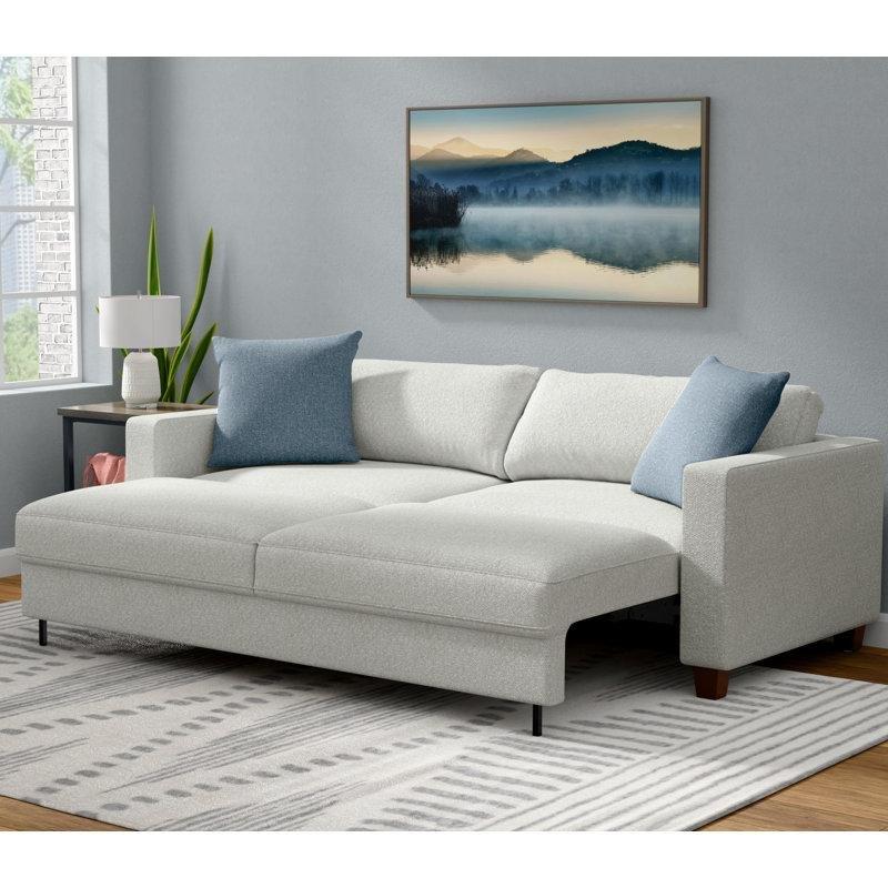 Kırık Beyaz Bukle Kumaş Masif Ahşap İskeletli Yataklı Koltuk - 220 cm - 196762