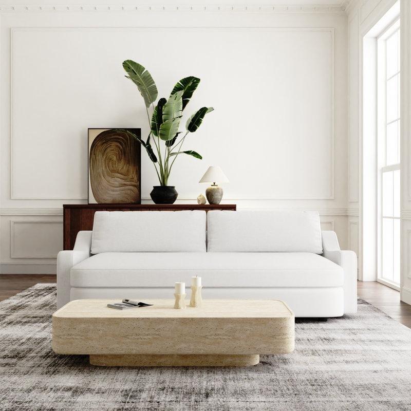 Kırık Beyaz Keten Kuş Tüyü Dolgulu Çift Taraflı Minderli Koltuk - 229 cm - 196284