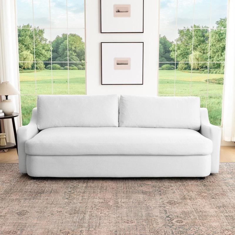 Kırık Beyaz Keten Kuş Tüyü Dolgulu Çift Taraflı Minderli Koltuk - 229 cm - 196284