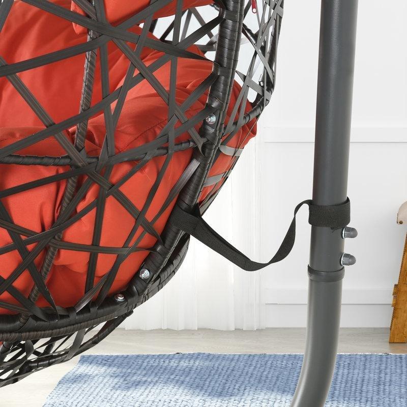 Kırmızı Minderli Metal Ayaklı Hasır Tek Kişilik Armut Balkon Salıncağı - 174240