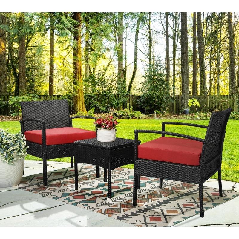 Kırmızı Minderli Siyah Rattan 2 Kişilik Bahçe Takımı - 212143