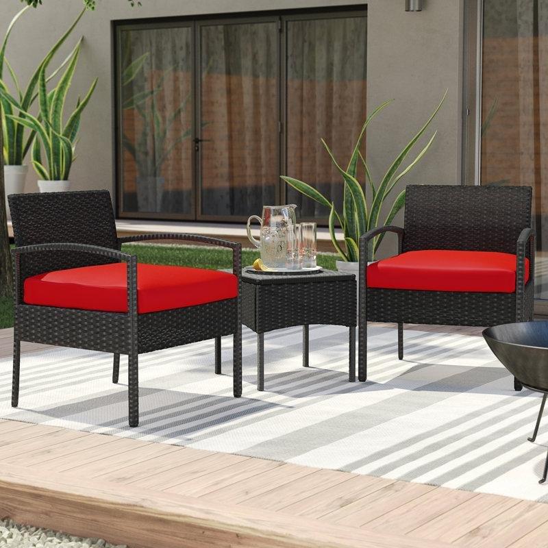 Kırmızı Minderli Siyah Rattan 2 Kişilik Bahçe Takımı - 212143