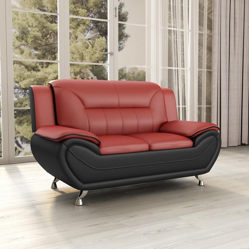 Kırmızı Siyah Suni Deri Kırlentli İkili Koltuk - 155 cm - 208144