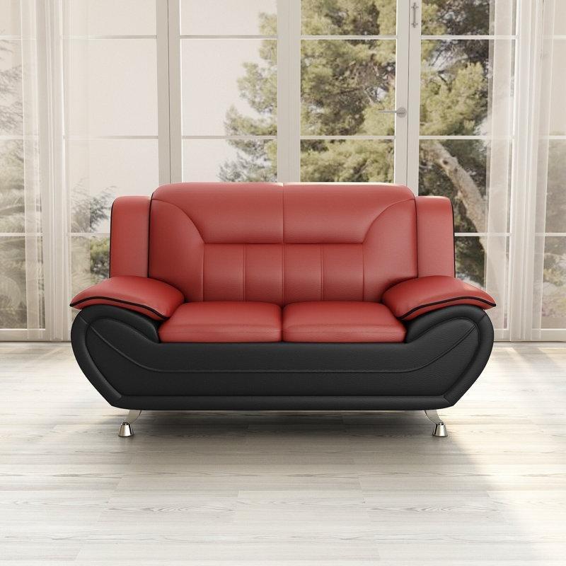 Kırmızı Siyah Suni Deri Kırlentli İkili Koltuk - 155 cm - 208144