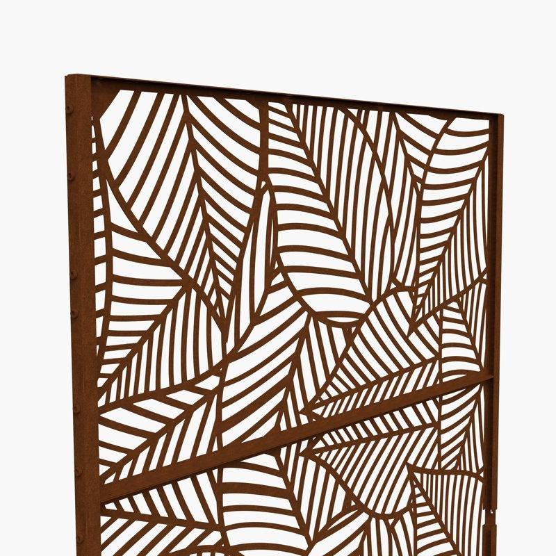 Kırmızımsı Kahverengi Galvaniz Çelik Lazer Kesim Yaprak Desenli Bahçe Paravanı - 190x120 cm - 172898