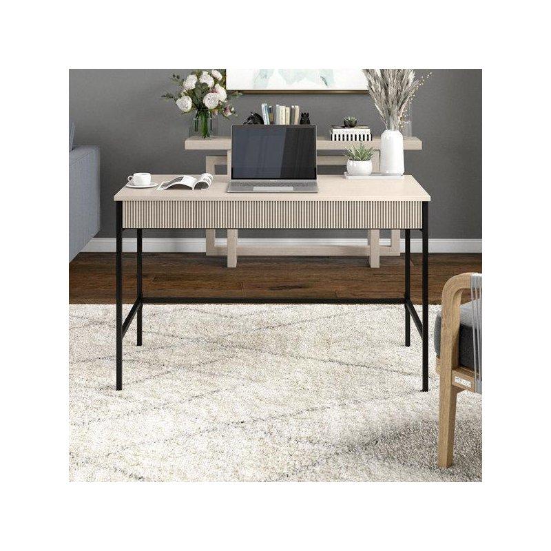 Kızılağaç Beyazı MDF ve Siyah Çelik 3 Çekmeceli Yivli Vintage Çalışma Masası - 122x56 cm - 234606
