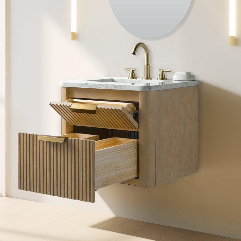 Klasik Meşe Çıtalı Masif Meşe Duvara Monte Lavabolu Banyo Dolabı - 60 cm - 199815