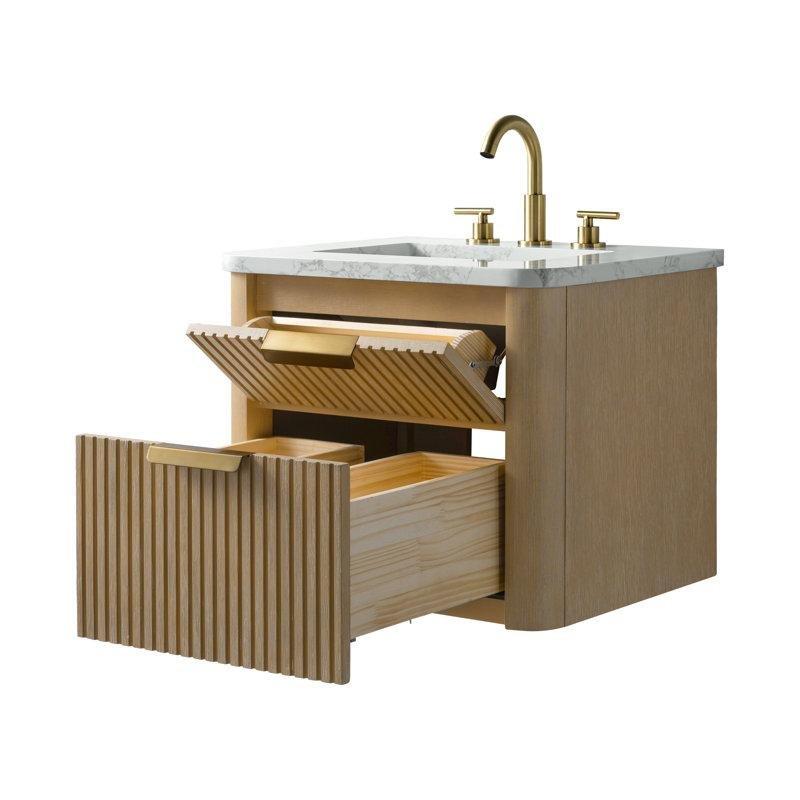 Klasik Meşe Çıtalı Masif Meşe Duvara Monte Lavabolu Banyo Dolabı - 60 cm - 199815