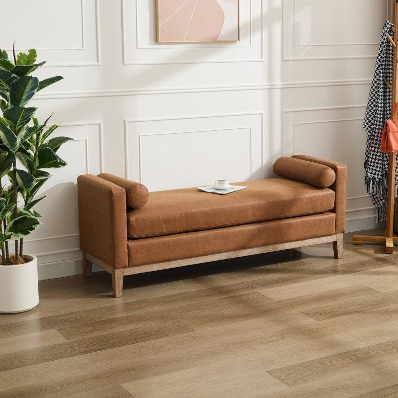 Kolçaklı Polyester Döşemeli Masif Ahşap Ayaklı Bench - 169 cm - 164452