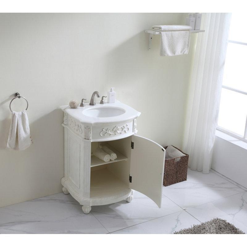 Kompoze Mermer Tezgahlı Masif Ahşap Ayaklı Eskitme Banyo Lavabo Dolabı - 61 cm - 200996