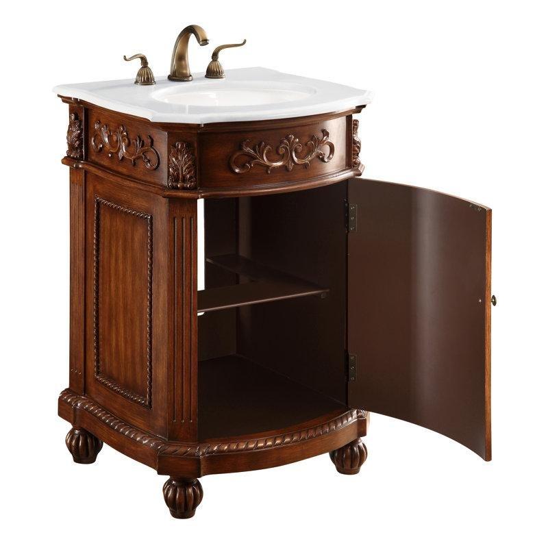 Kompoze Mermer Tezgahlı Masif Ahşap Ayaklı Eskitme Banyo Lavabo Dolabı - 61 cm - 200996