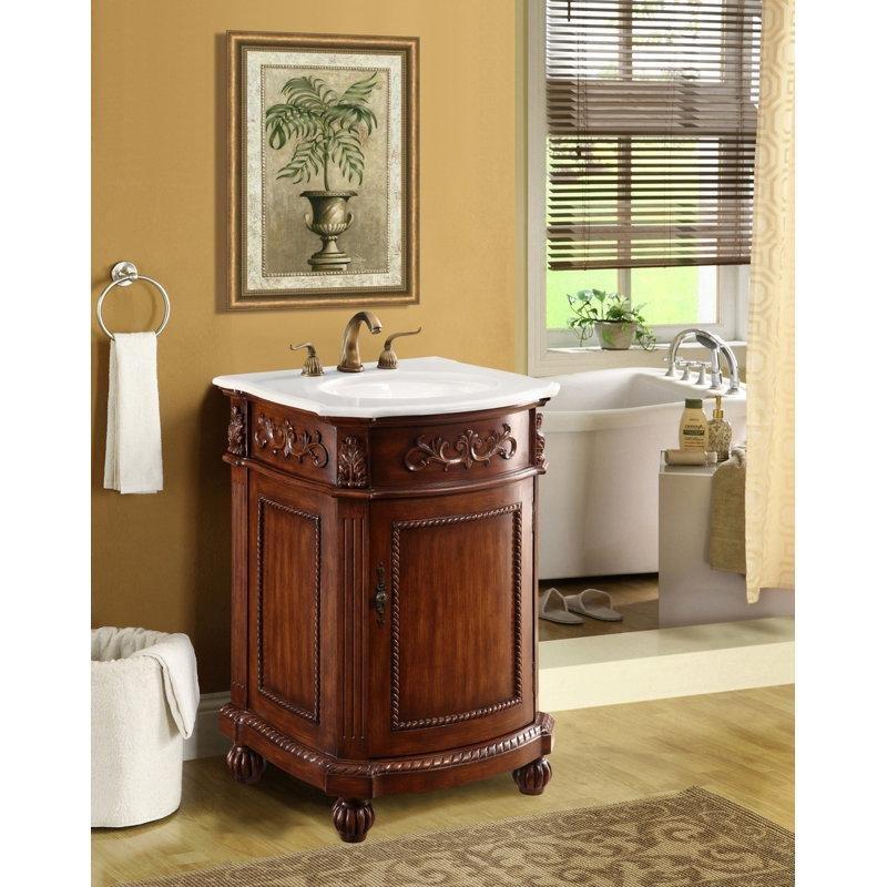 Kompoze Mermer Tezgahlı Masif Ahşap Ayaklı Eskitme Banyo Lavabo Dolabı - 61 cm - 200996