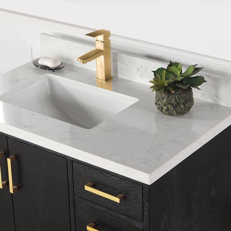 Kompozit Mermer Tezgahlı Metal Ayaklı Çekmeceli Masif Ahşap Banyo Lavabo Dolabı - 92 cm - 199160