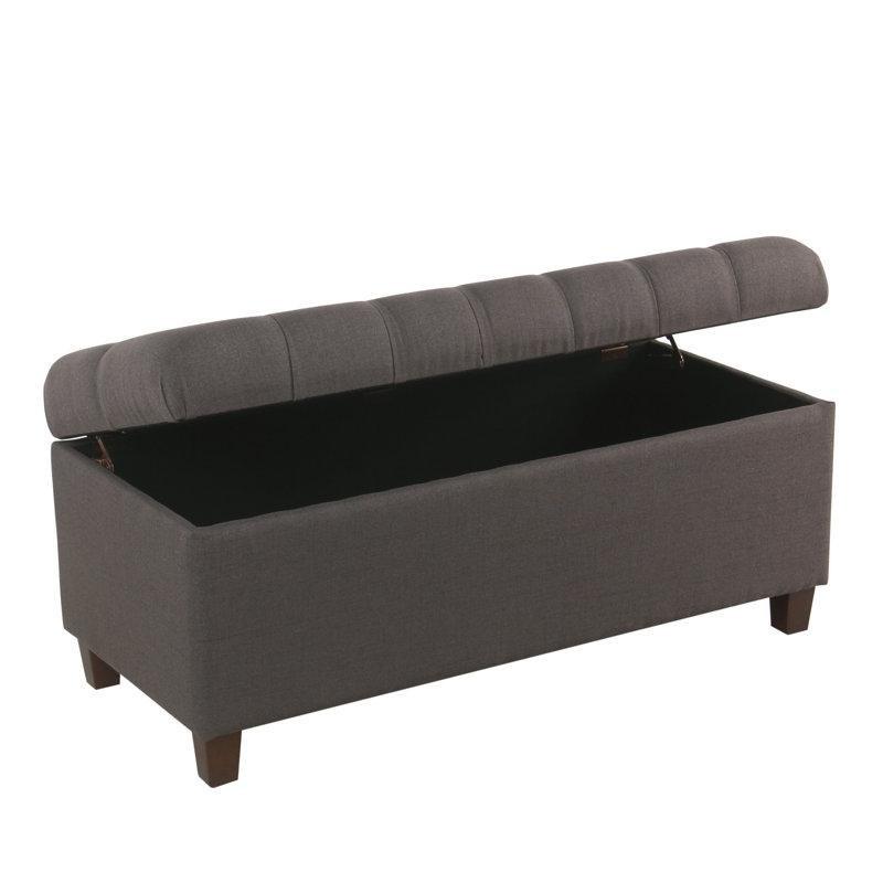 Kömür Grisi Keten Kumaş Kapitoneli Sandıklı Masif Ahşap Ayaklı Bench - 102 cm - 164299