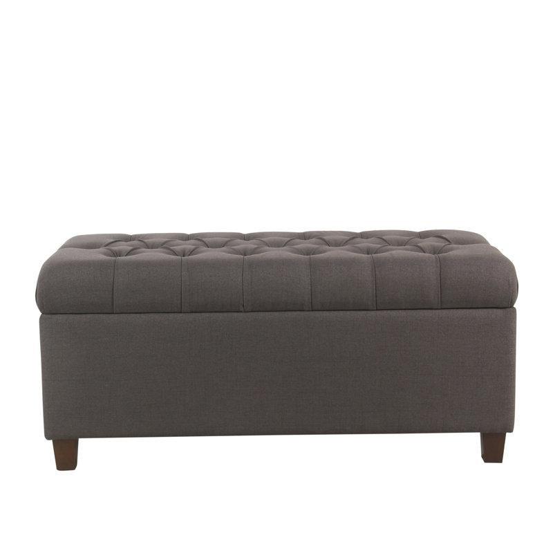 Kömür Grisi Keten Kumaş Kapitoneli Sandıklı Masif Ahşap Ayaklı Bench - 102 cm - 164299
