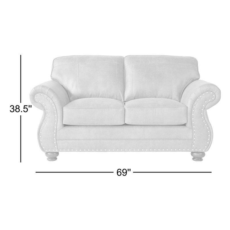 Konyak Rengi Suni Deri Zımba Detaylı Kıvrımlı Kollu İkili Koltuk - 176 cm - 195755