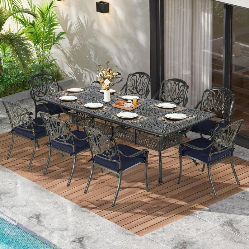 Koyu Bronz Döküm Alüminyum 8 Kişilik Şemsiye Delikli Bahçe Masa Takımı - 240x111 cm - 214043