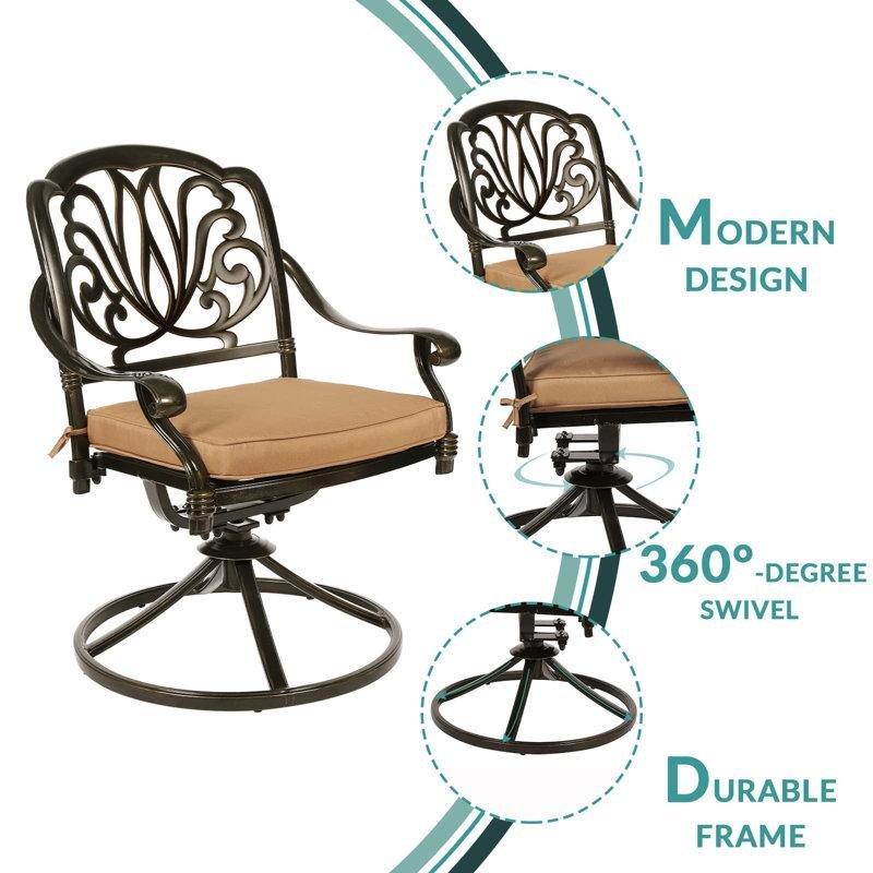Koyu Bronz Döküm Alüminyum Şemsiye Delikli Minderli 6 Kişilik Bahçe Masa Takımı - 153x92 cm - 215472