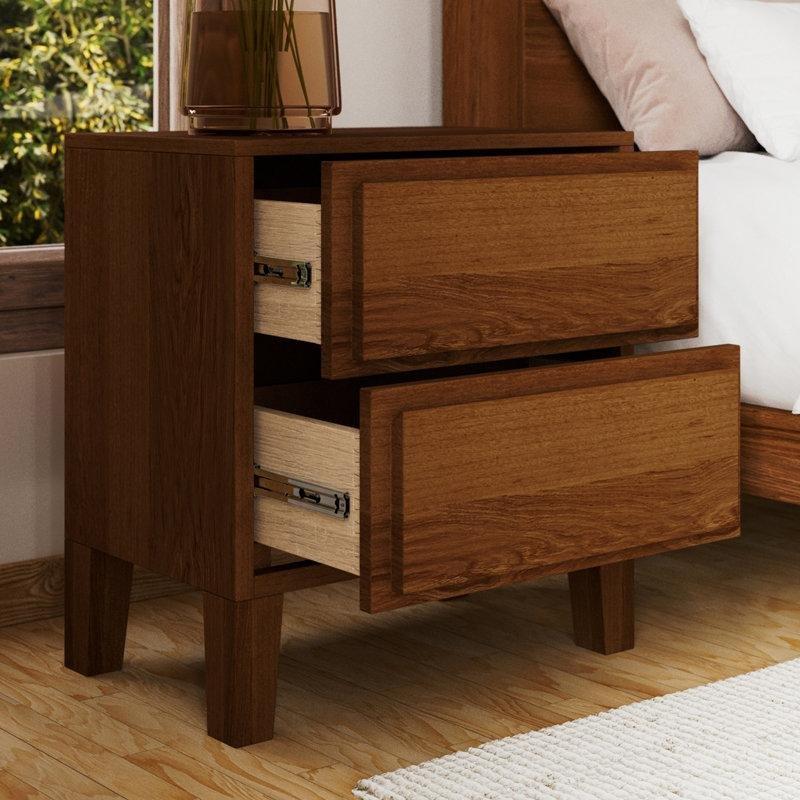 Koyu Ceviz Masif Ahşap İki Çekmeceli Komodin - 61 cm - 224526