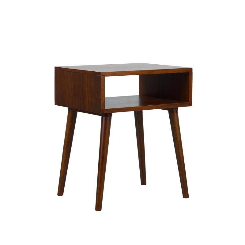 Koyu Ceviz Masif Ahşap Raflı Mid-Century Komodin - 46x36x55 cm - 222524
