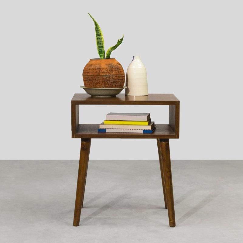 Koyu Ceviz Masif Ahşap Raflı Mid-Century Komodin - 46x36x55 cm - 222524