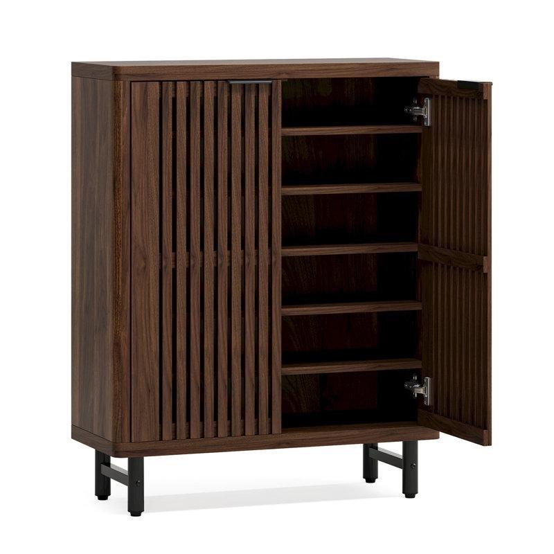 Koyu Ceviz MDF 6 Raflı Panjur Kapaklı Ayakkabılık - 85x35x110 cm - 227046