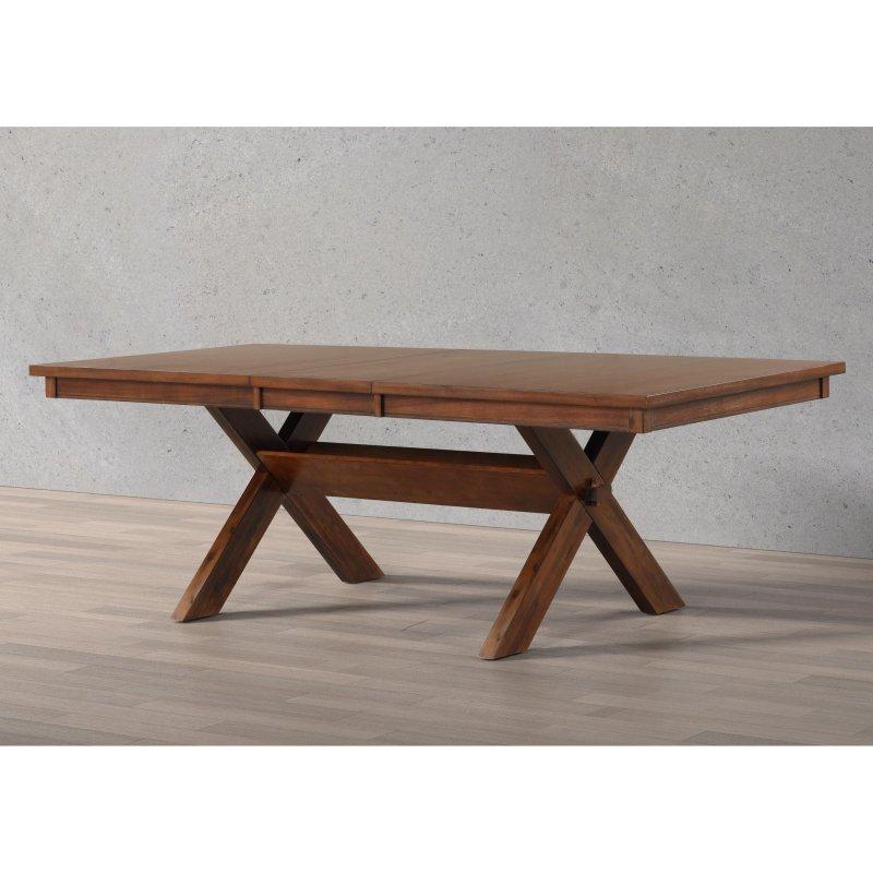 Koyu Fındık Ahşap Açılabilir Çapraz Ayaklı Bohem Yemek Masası - 183-229 cm - 238114