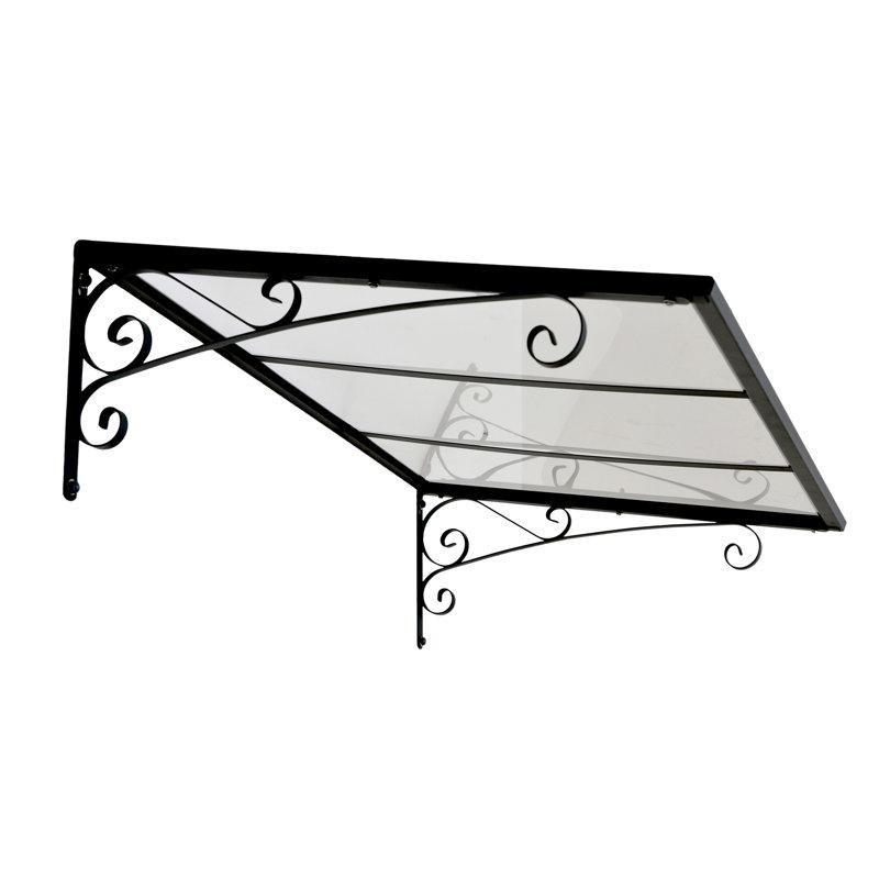 Koyu Gri Alüminyum ve Şeffaf Polikarbon Eğimli UV Korumalı Kapı Üstü Sundurma - 135x89 cm - 165775