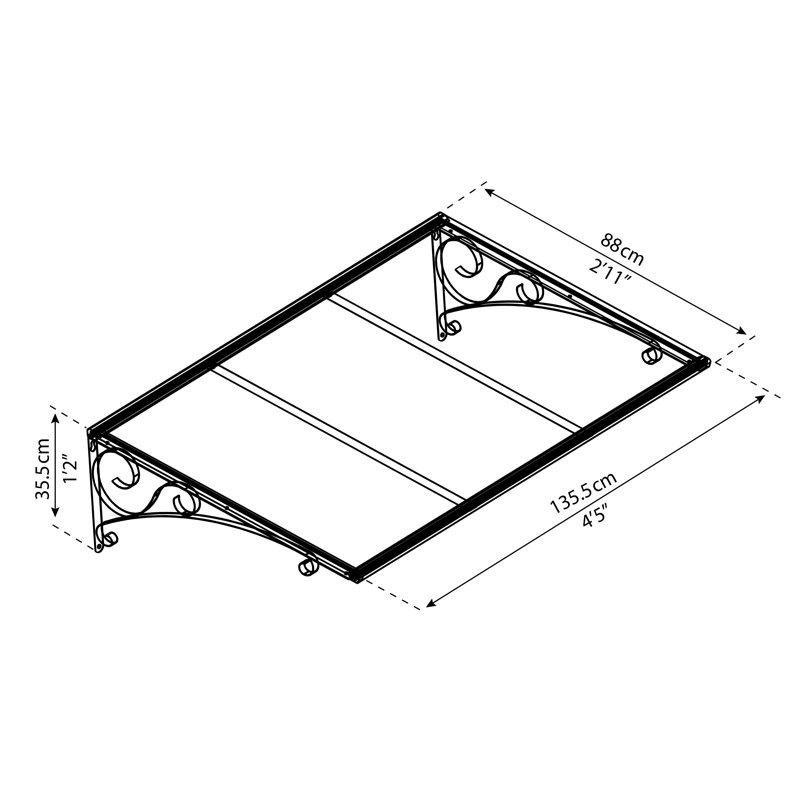 Koyu Gri Alüminyum ve Şeffaf Polikarbon Eğimli UV Korumalı Kapı Üstü Sundurma - 135x89 cm - 165775