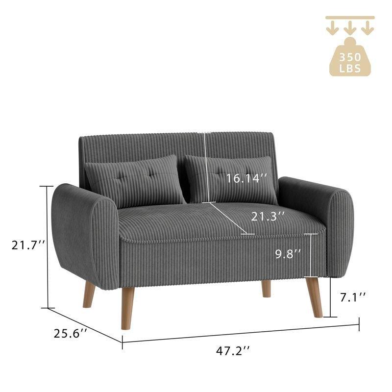 Koyu Gri Fitilli Kadife Kapitone İkili Koltuk - 120 cm - 207958