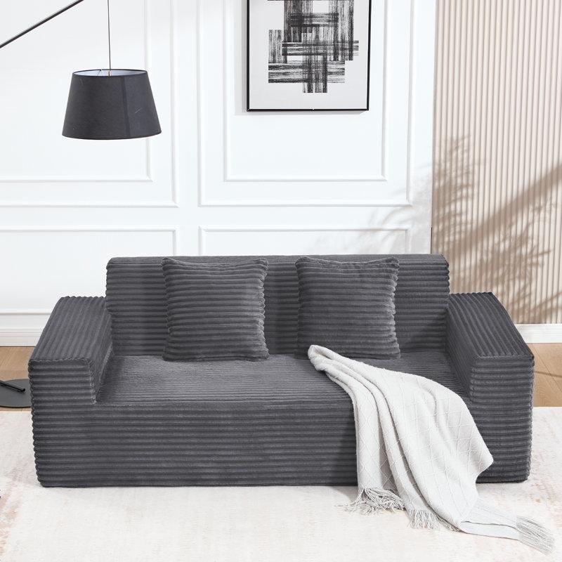 Koyu Gri Fitilli Kadife Montajsız İkili Koltuk - 194x99x69 cm - 207130