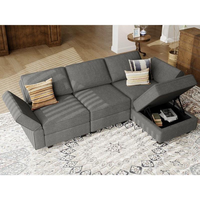 Koyu Gri Havlu Kumaş Sandıklı Modüler Yönü Değiştirilebilir L Köşe Koltuk - 230x149 cm - 193610