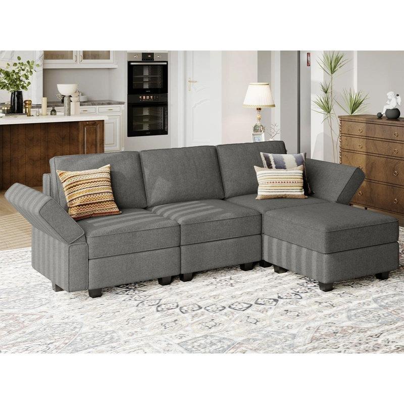 Koyu Gri Havlu Kumaş Sandıklı Modüler Yönü Değiştirilebilir L Köşe Koltuk - 230x149 cm - 193610