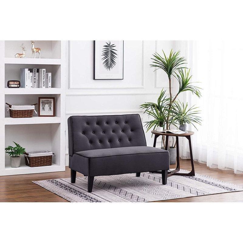 Koyu Gri Kadife Kolsuz İkili Koltuk - 114 cm - 206663