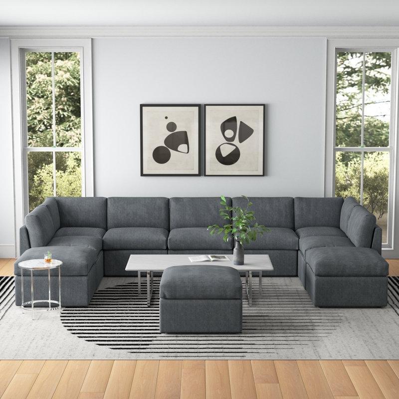 Koyu Gri Kadife Kumaş Modüler 10 Kişilik U Köşe Koltuk Takımı - 407x243 cm - 194718