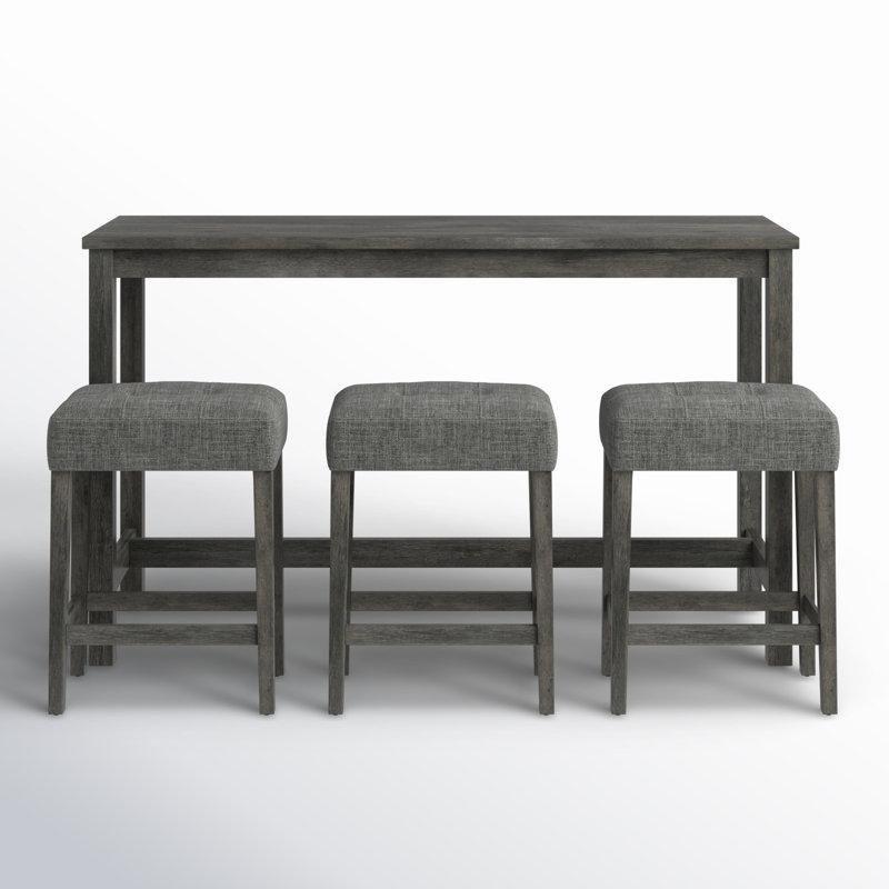 Koyu Gri Masif Ahşap ve MDF USB Portlu 3 Tabureli Raflı Koltuk Arkası Dresuar - 153 cm - 218329