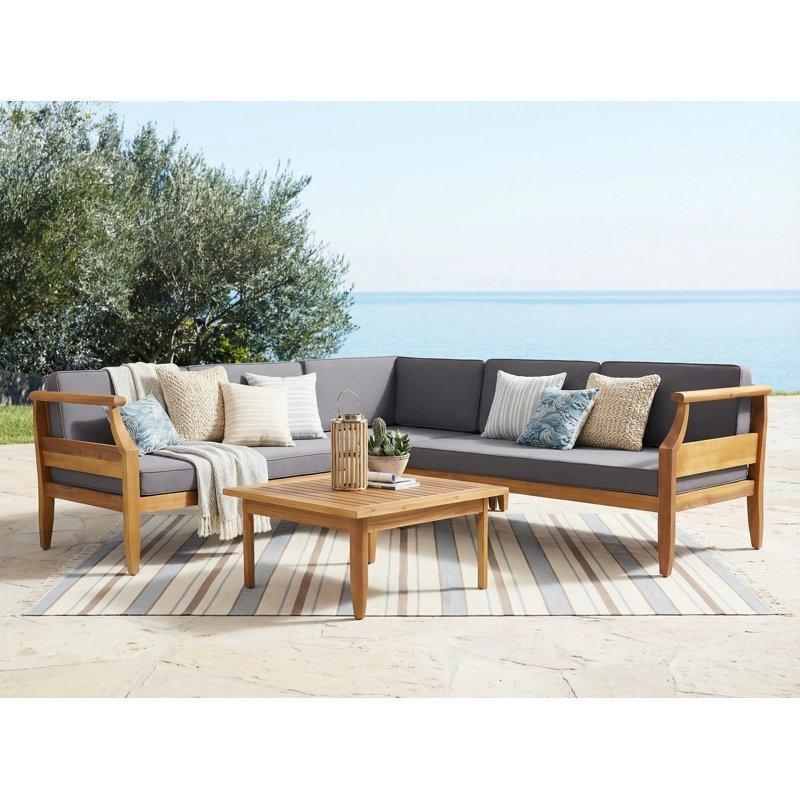 Koyu Gri Masif Akasya Ağacı Modüler 5 Kişilik Köşe Bahçe Takımı - 211x211 cm - 212200