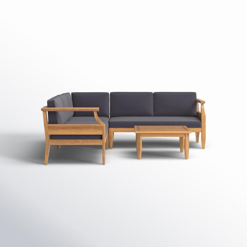 Koyu Gri Masif Akasya Ağacı Modüler 5 Kişilik Köşe Bahçe Takımı - 211x211 cm - 212200
