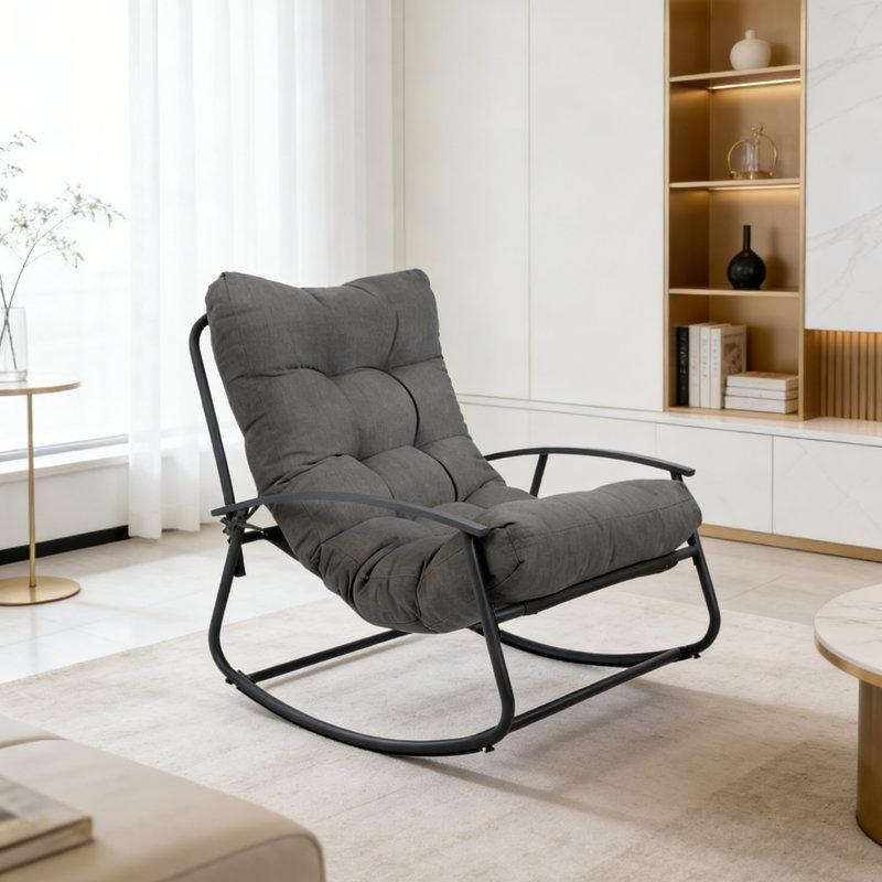 Koyu Gri Metal Ergonomik Kalın Minderli Dış Mekan Sallanan Sandalye - 219478