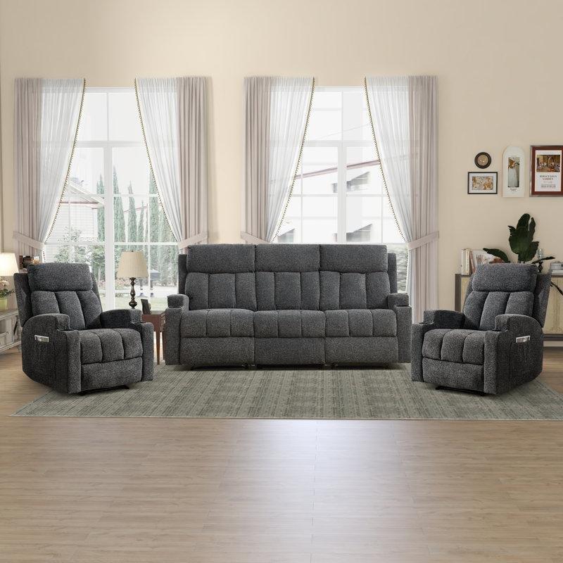 Koyu Gri Mikro Süet Masajlı Isıtmalı Bardaklıklı Mekanizmalı Koltuk Takımı - 190980