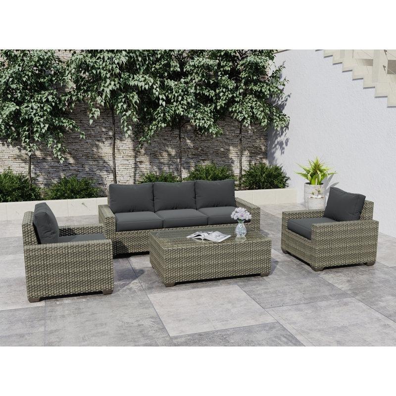 Koyu Gri Minderli Kahverengi Rattan Modüler 5 Kişilik Bahçe Takımı - 210573
