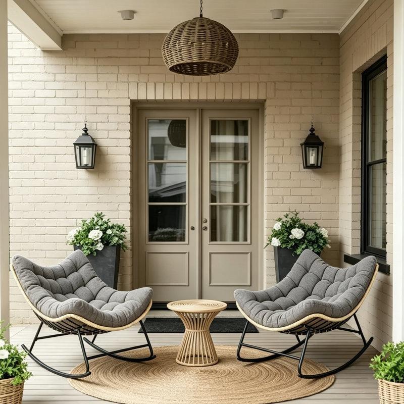 Koyu Gri Minderli Toz Boyalı Çelik 2li Set Dış Mekan Papasan Sallanan Sandalye - 219286