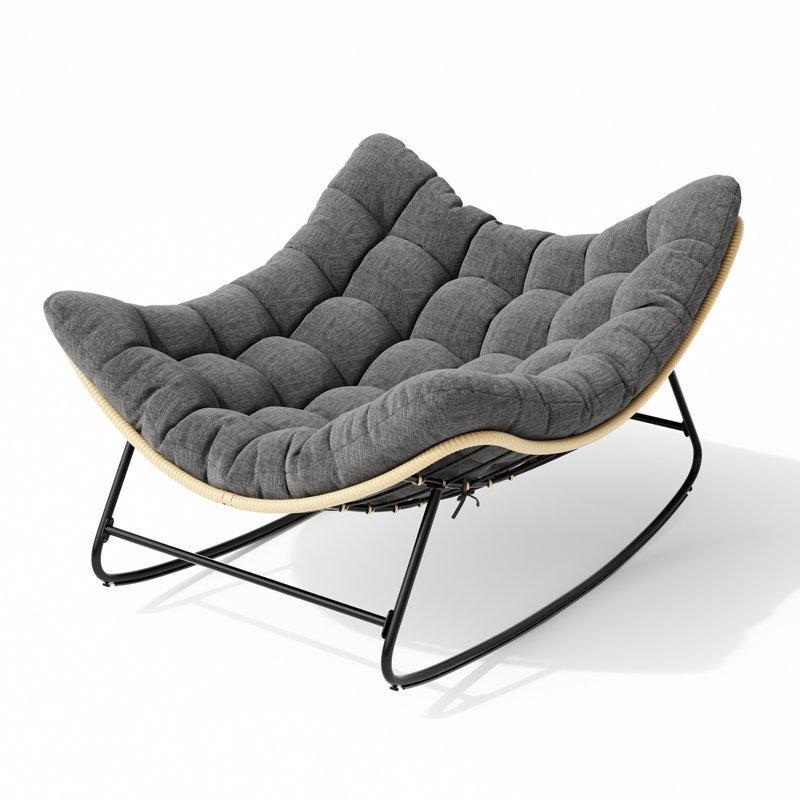 Koyu Gri Minderli Toz Boyalı Çelik 2li Set Dış Mekan Papasan Sallanan Sandalye - 219286
